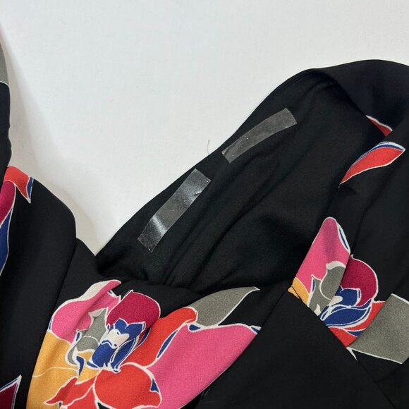 Trixxi Floral Faux Wrap Midi Dress Black Multicolor Tropical Open Back Med - Picture 14 of 14